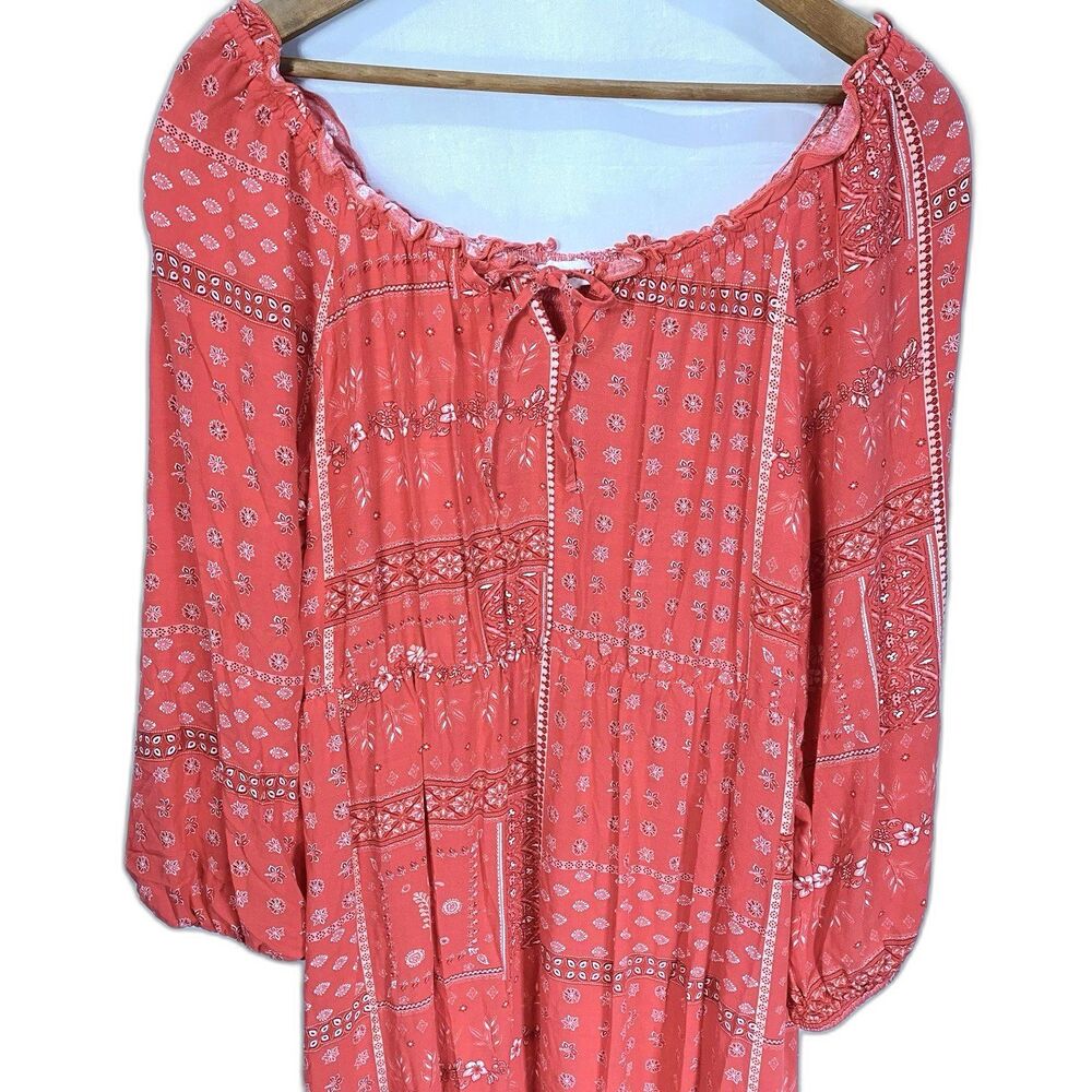 Beach Lunch Lounge Off-Shoulder Dress Womens S Tiered Smocked Bandana Floral Red